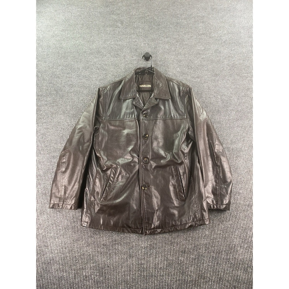 Vintage Travellers Leather Jacket Men Extra Large Brown Button Premium Bomber